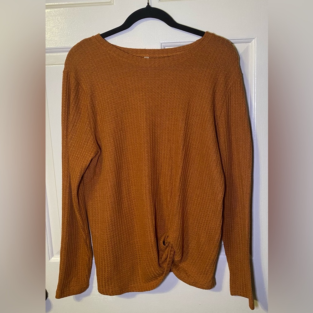 Waffle Tie Front Long Sleeve,‎ L